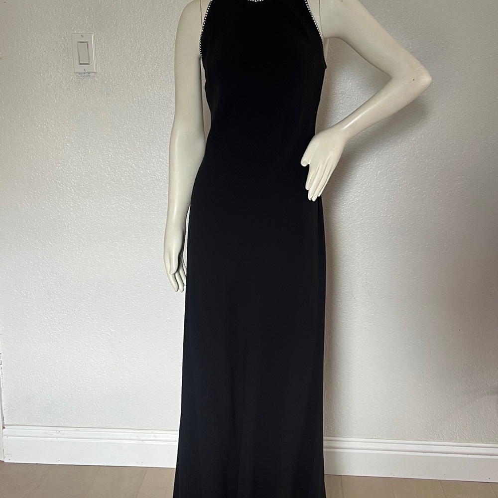 JONES NEW YORK ELEGANT BLACK LINED DRESS WITH CRYSTALS VTG LONG FORMAL, SIZE 8